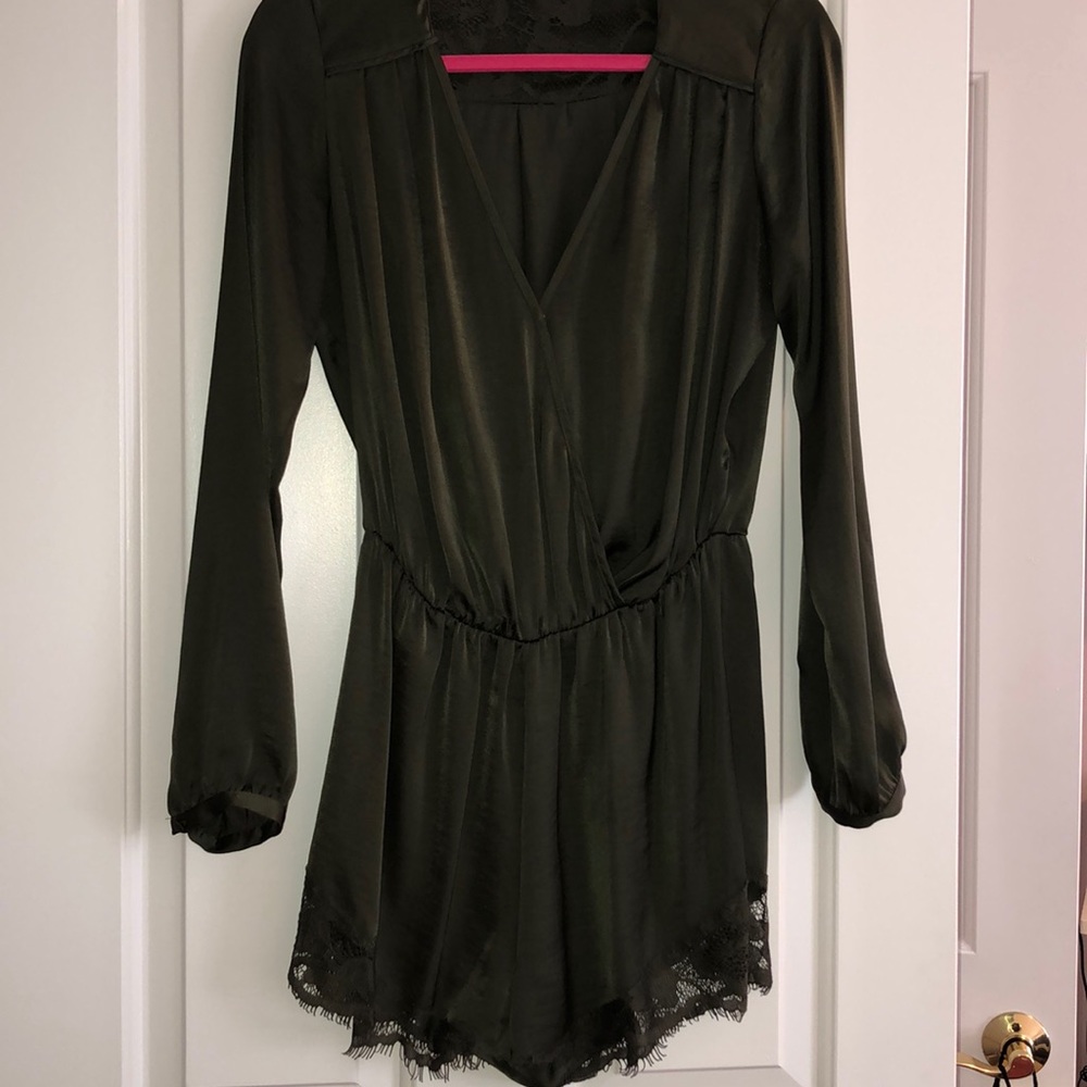 Olive Green Satin Romper